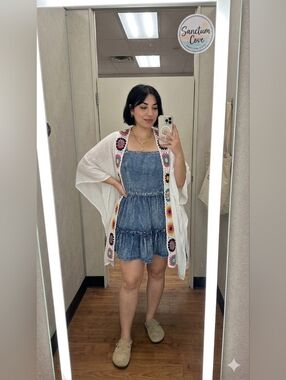 Umgee  White Crochet Granny Square Trim Kimono Cardigan Duster